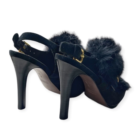 Like New Coach BEA Black Rabbit Fur Slingback Peep Toe Heels, sz 5 - Picture 8 of 15